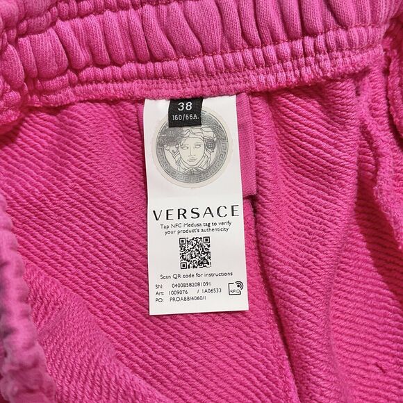 Runway Versace Logo Drawstring Distressed Jersey Pink Shorts Size 38/XS NWT - Picture 10 of 14